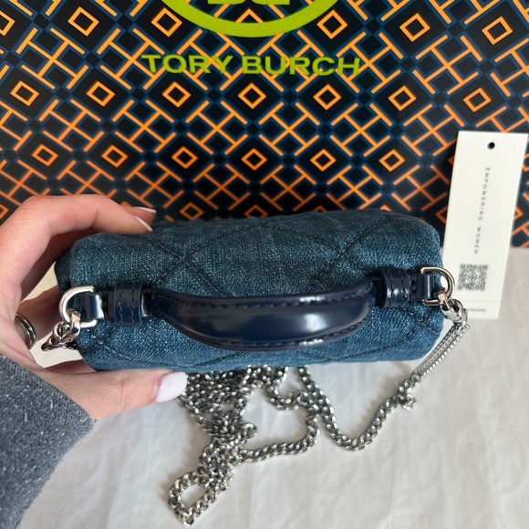 Tory Burch Willa Denim Nano Top Handle Crossbody Bag Denim Blue Silver - Picture 4 of 11